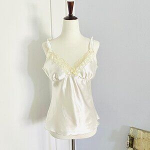 Vintage 1980s Off White Satin & Lace Camisole Tank Size XS